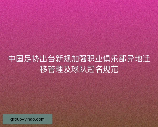 中国足协出台新规加强职业俱乐部异地迁移管理及球队冠名规范